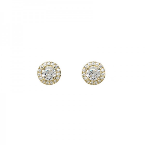 Ασημένια και επιχρυσωμένα σκουλαρίκια ροζέτες με λευκές πέτρες