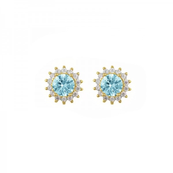 Ασημένια και επιχρυσωμένα σκουλαρίκια ροζέτες με aqua-marine πέτρα