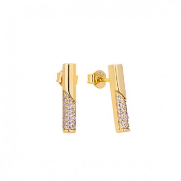 Ασημένια και επιχρυσωμένα κουμπωτά σκουλαρίκια με πέτρες