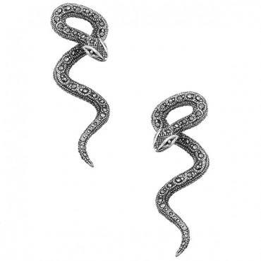 Ασημένια κουμπωτά σκουλαρίκια με σχήμα φιδιού και πέτρες μαρκασίτη