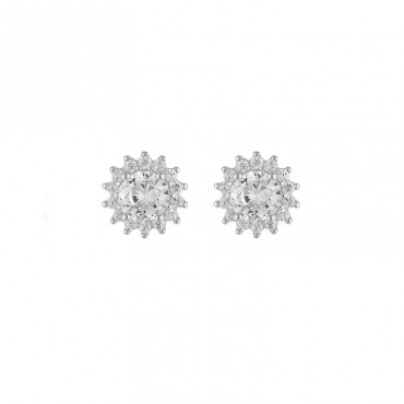 Ασημένια κουμπωτά σκουλαρίκια ροζέτες με λευκές πέτρες