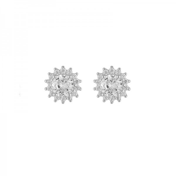 Ασημένια κουμπωτά σκουλαρίκια ροζέτες με λευκές πέτρες