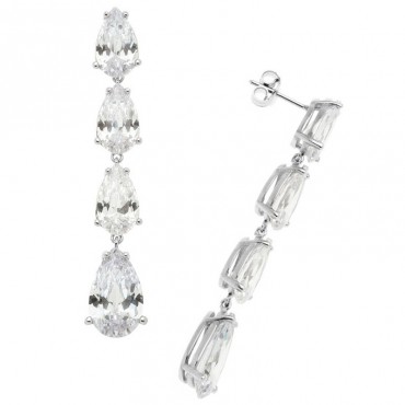 Ασημένια μακριά σκουλαρίκια με τέσσερις εντυπωσιακές πέτρες ζιργκόν 