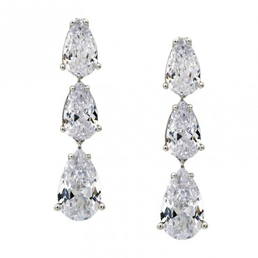 Ασημένια μακριά σκουλαρίκια με τρεις εντυπωσιακές πέτρες ζιργκόν