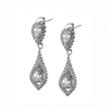 Ασημένια κρεμαστά σκουλαρίκια με πέτρες ζιργκόν