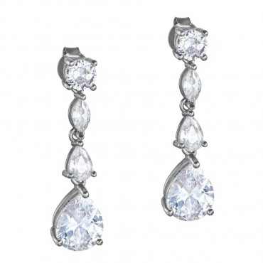 Ασημένια κρεμαστά σκουλαρίκια με λευκές πέτρες ζιργκόν 