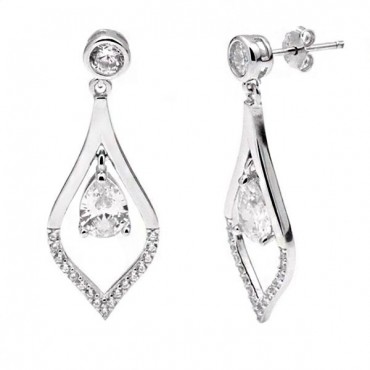 Ασημένια κρεμαστά σκουλαρίκια με λευκές πέτρες ζιργκόν Ασημένια κρεμαστά σκουλαρίκια με λευκές πέτρες ζιργκόν