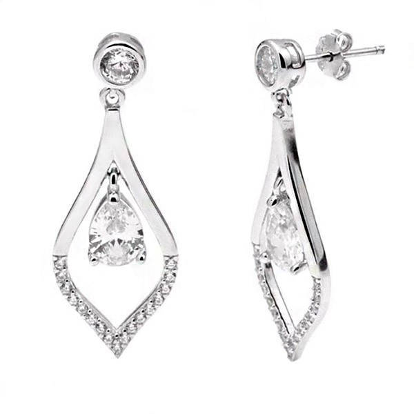 Ασημένια κρεμαστά σκουλαρίκια με λευκές πέτρες ζιργκόν