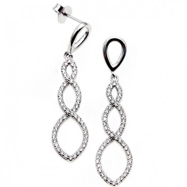 Ασημένια κρεμαστά σκουλαρίκια διακοσμημένα με πέτρες ζιργκόν 