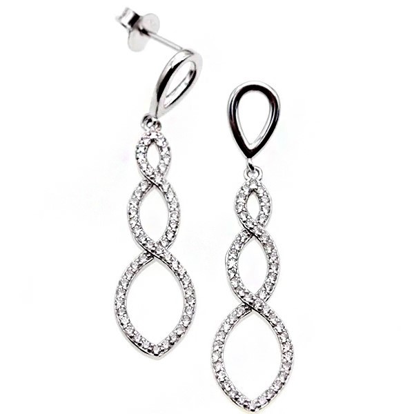 Ασημένια κρεμαστά σκουλαρίκια διακοσμημένα με πέτρες ζιργκόν 