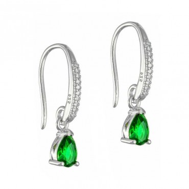 Ασημένια κρεμαστά σκουλαρίκια με πράσινη πέτρα
