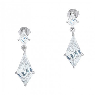 Ασημένια κρεμαστά σκουλαρίκια με πέτρες ζιργκόν σε σχήμα ρόμβου 