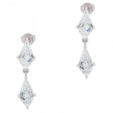 Ασημένια κρεμαστά σκουλαρίκια με πέτρες ζιργκόν σε σχήμα ρόμβου