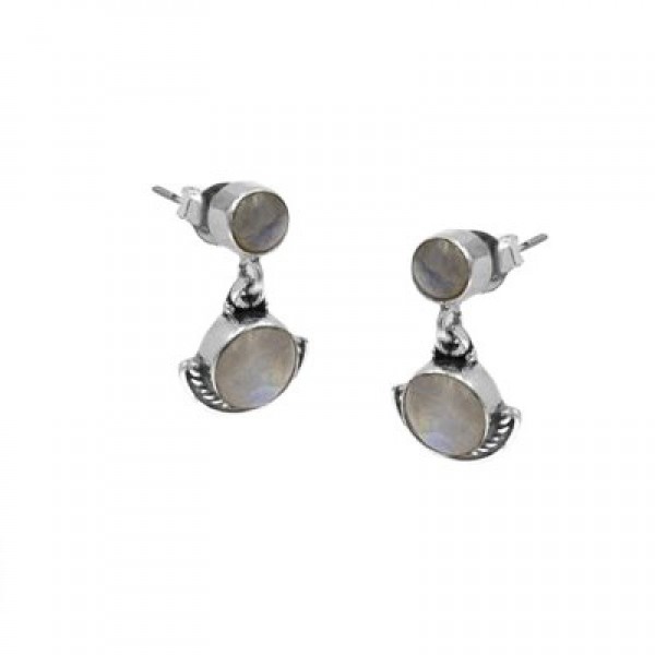 Ασημένια κρεμαστά σκουλαρίκια με ημιπολύτιμες φεγγαρόπετρες