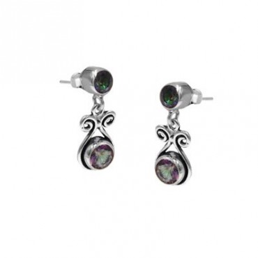 Ασημένια κρεμαστά σκουλαρίκια με ημιπολύτιμες πέτρες mystic-topaz