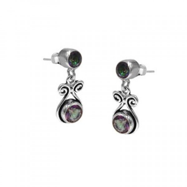 Ασημένια κρεμαστά σκουλαρίκια με ημιπολύτιμες πέτρες mystic-topaz