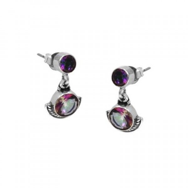Ασημένια κρεμαστά σκουλαρίκια με πέτρες mystic-topaz