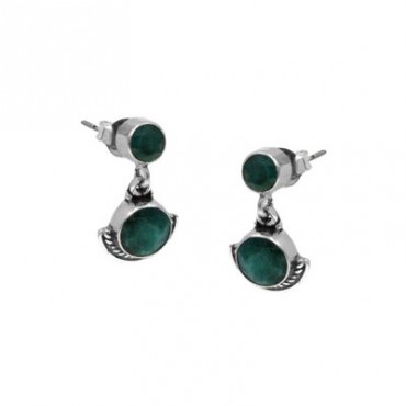 Ασημένια κρεμαστά σκουλαρίκια με ημιπολύτιμες πέτρες σμαράγδια
