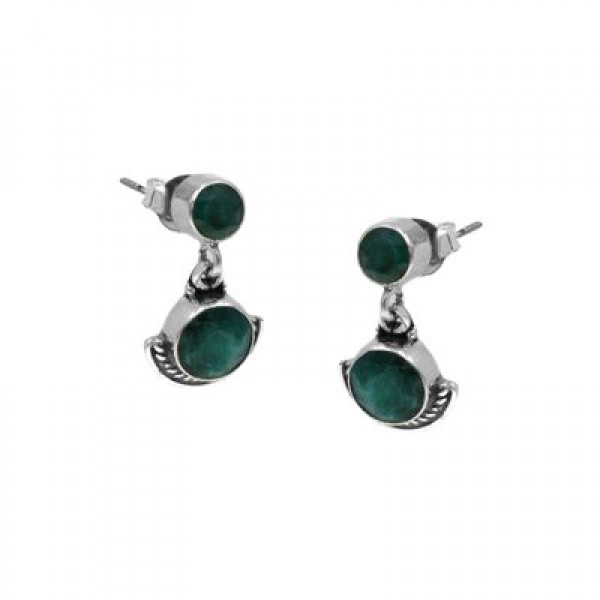 Ασημένια κρεμαστά σκουλαρίκια με ημιπολύτιμες πέτρες σμαράγδια