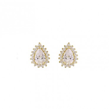 Ασημένια και επιχρυσωμένα μικρά σκουλαρίκια ροζέτες με σχήμα σταγόνας