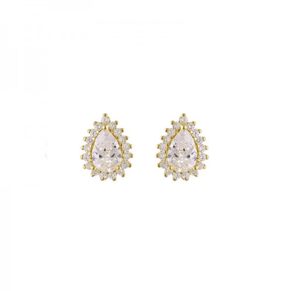 Ασημένια και επιχρυσωμένα μικρά σκουλαρίκια ροζέτες με σχήμα σταγόνας