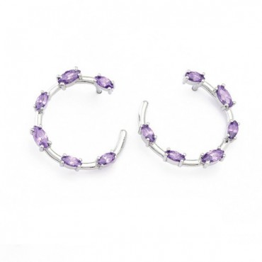 Ασημένια σκουλαρίκια με πέτρες ζιργκόν-αμέθυστος 