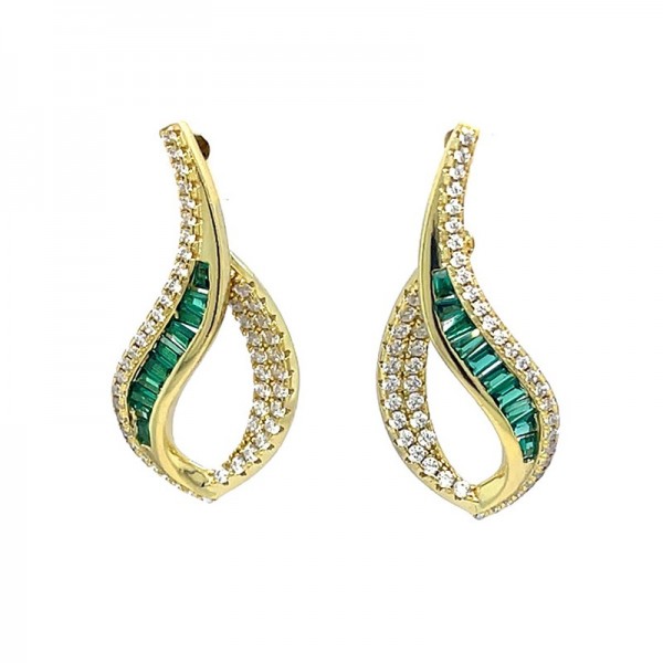 Ασημένια επίχρυσα κουμπωτά σκουλαρίκια με πράσινες πέτρες