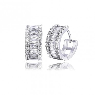 Ασημένιοι μικροί κρίκοι με πέτρες ζιργκόν (κοπή μπαγκέτα)