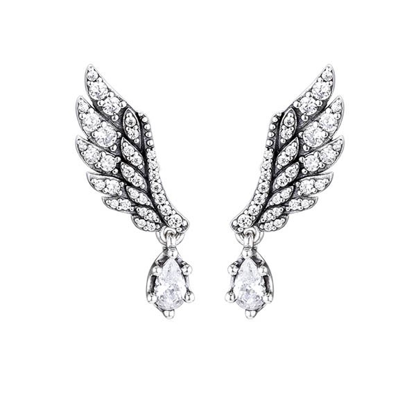 Ασημένια κουμπωτά σκουλαρίκια φτερά αγγέλου