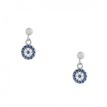 Ασημένια κουμπωτά σκουλαρίκια με μικρό κρεμαστό μάτι 