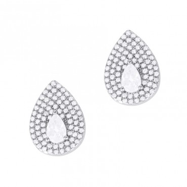 Ασημένια σκουλαρίκια με σχήμα σταγόνας και πέτρες ζιργκόν σε λευκό χρώμα 