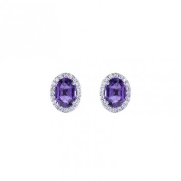 Ασημένια κουμπωτά σκουλαρίκια ροζέτες με πέτρα αμέθυστου Ασημένια κουμπωτά σκουλαρίκια ροζέτες με πέτρα αμέθυστου
