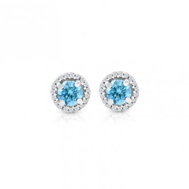 Ασημένια κουμπωτά σκουλαρίκια ροζέτες με πέτρα Aqua-marine