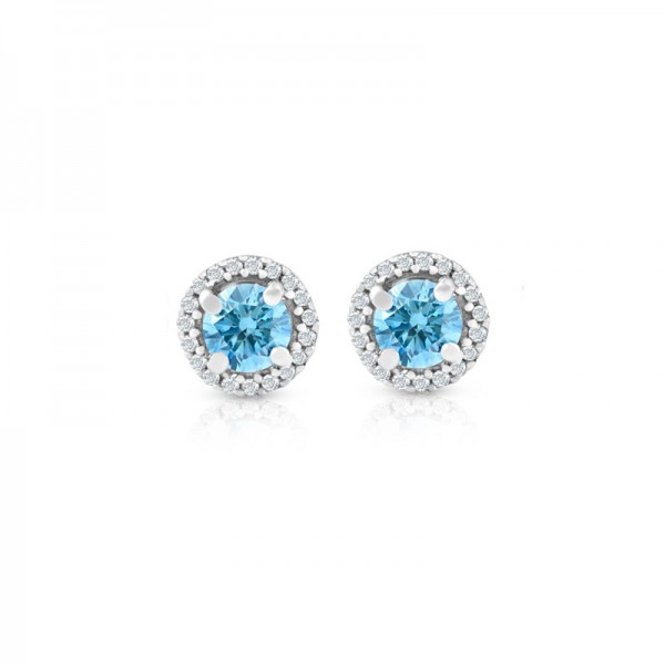 Ασημένια κουμπωτά σκουλαρίκια ροζέτες με πέτρα Aqua-marine