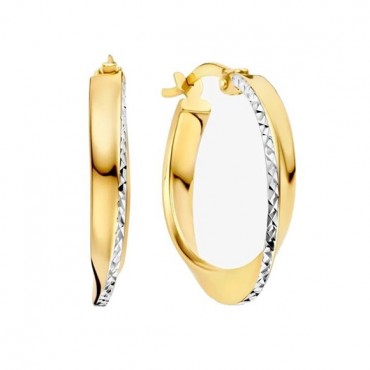 Ασημένιοι και επιχρυσωμένοι κρίκοι με οβάλ σχήμα και διαμανταρισμένο σκάλισμα 