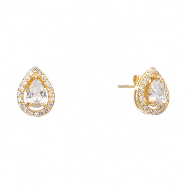 Ασημένια και επιχρυσωμένα κουμπωτά σκουλαρίκια ροζέτες με σχήμα σταγόνας