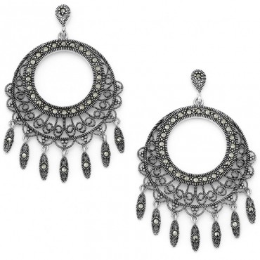 Εντυπωσιακά ασημένια μακριά σκουλαρίκια με πέτρες μαρκασίτη