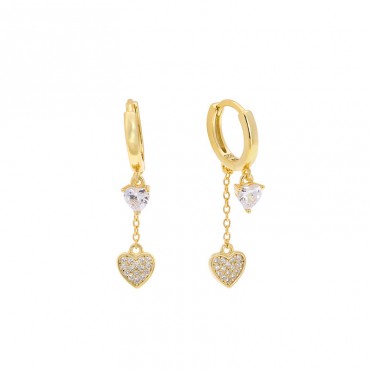 Ασημένια επίχρυσα μικρά κρικάκια με κρεμαστές καρδιές