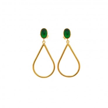 Ασημένια επίχρυσα σκουλαρίκια με πράσινη πέτρα