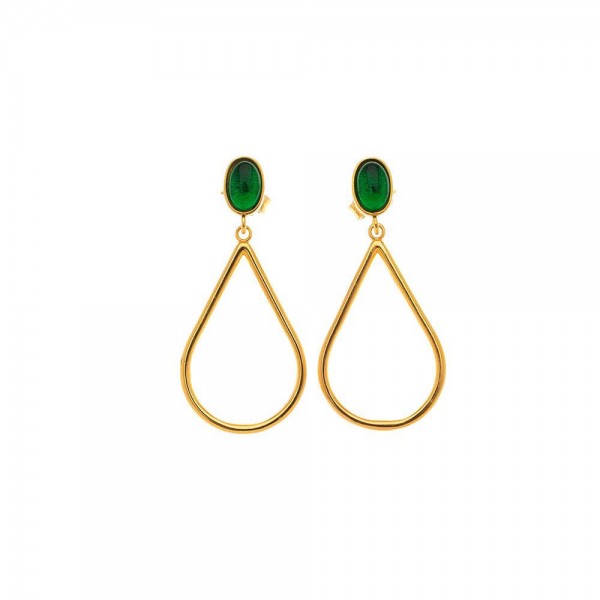 Ασημένια επίχρυσα σκουλαρίκια με πράσινη πέτρα