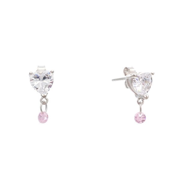 Ασημένια κουμπωτά σκουλαρίκια με σχήμα καρδιάς 