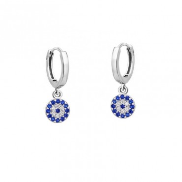 Ασημένια σκουλαρίκια μικροί κρίκοι με μάτι-στόχο