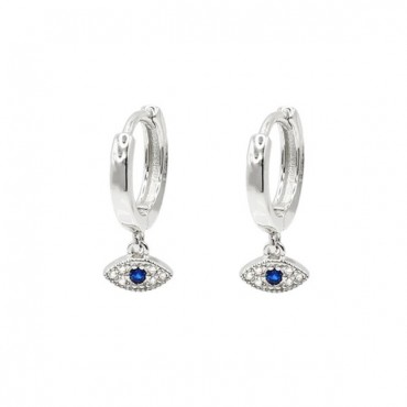 Ασημένια σκουλαρίκια μικροί κρίκοι με κρεμαστό ματάκι 