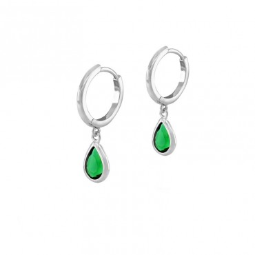 Ασημένια μικρά κρικάκια με πράσινη πέτρα