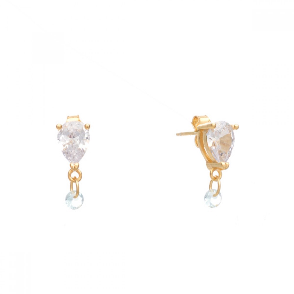 Ασημένια επίχρυσα κουμπωτά σκουλαρίκια με κρεμαστή πέτρα aqua marine Ασημένια επίχρυσα κουμπωτά σκουλαρίκια με κρεμαστή πέτρα aqua marine