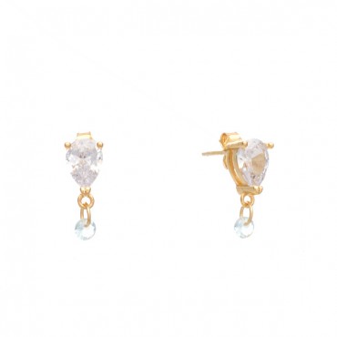 Ασημένια επίχρυσα κουμπωτά σκουλαρίκια με κρεμαστή πέτρα aqua marine Ασημένια επίχρυσα κουμπωτά σκουλαρίκια με κρεμαστή πέτρα aqua marine