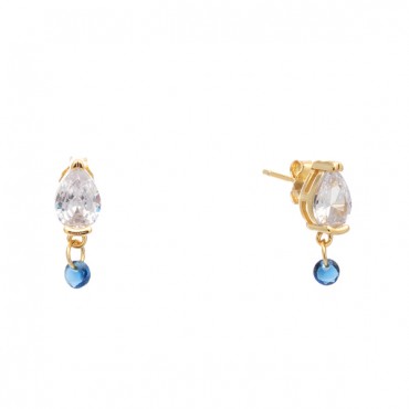 Ασημένια επίχρυσα κουμπωτά σκουλαρίκια με κρεμαστή μπλε πέτρα Ασημένια επίχρυσα κουμπωτά σκουλαρίκια με κρεμαστή μπλε πέτρα