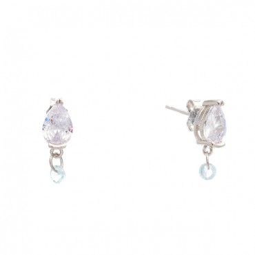 Ασημένια κουμπωτά σκουλαρίκια με σχήμα σταγόνας και κρεμαστή μικρή πέτρα aqua marine Ασημένια κουμπωτά σκουλαρίκια με σχήμα σταγόνας και κρεμαστή μικρή πέτρα aqua marine