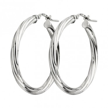 Ασημένιοι κρίκοι στριφτοί με λουστρέ φινίρισμα 