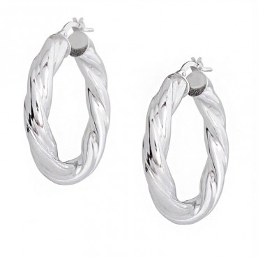 Ασημένια σκουλαρίκια στριφτοί κρίκοι με λουστρέ φινίρισμα 